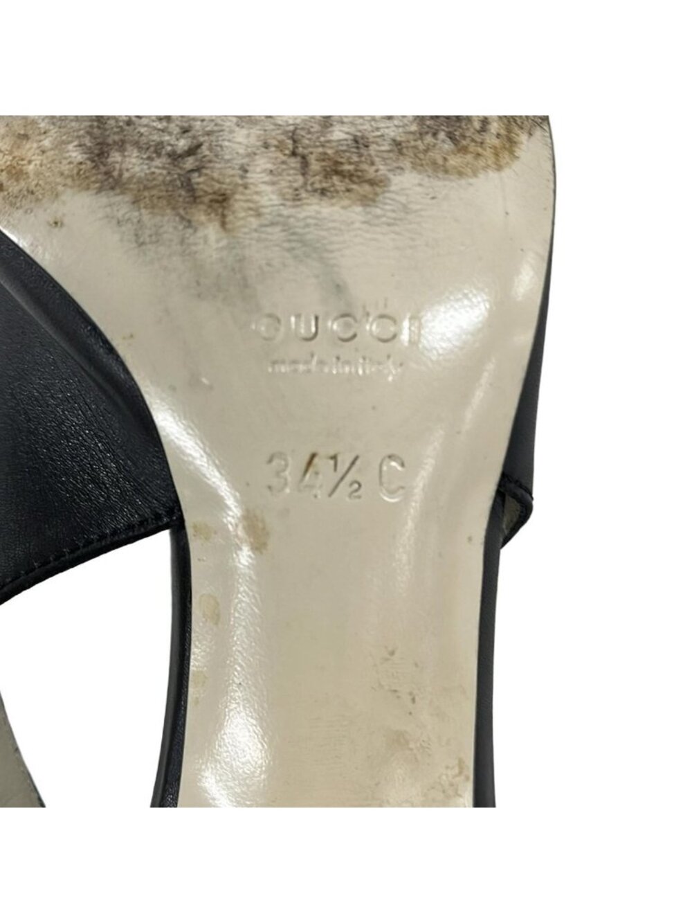 Gucci Sandals 34.5 C Black Light Gray Interlocking Studs Leather - Picture 6 of 6